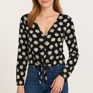 H&M Tie-front Black Floral blouse